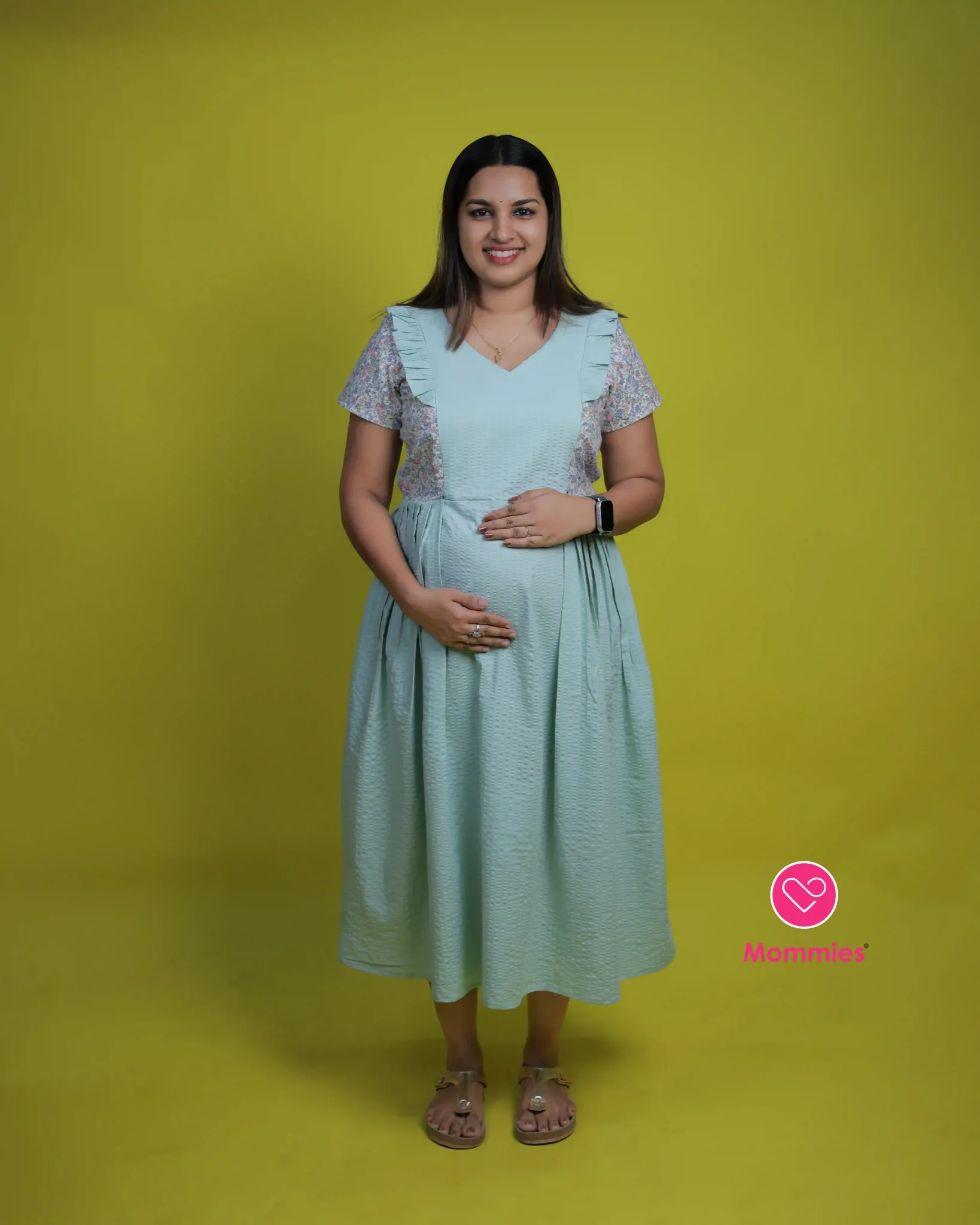 Sage Garden Ruffle-Trim Maternity & Nursing Midi Dress:XXL Sage Garden Ruffle-Trim Maternity & Nursing Midi Dress:XXL